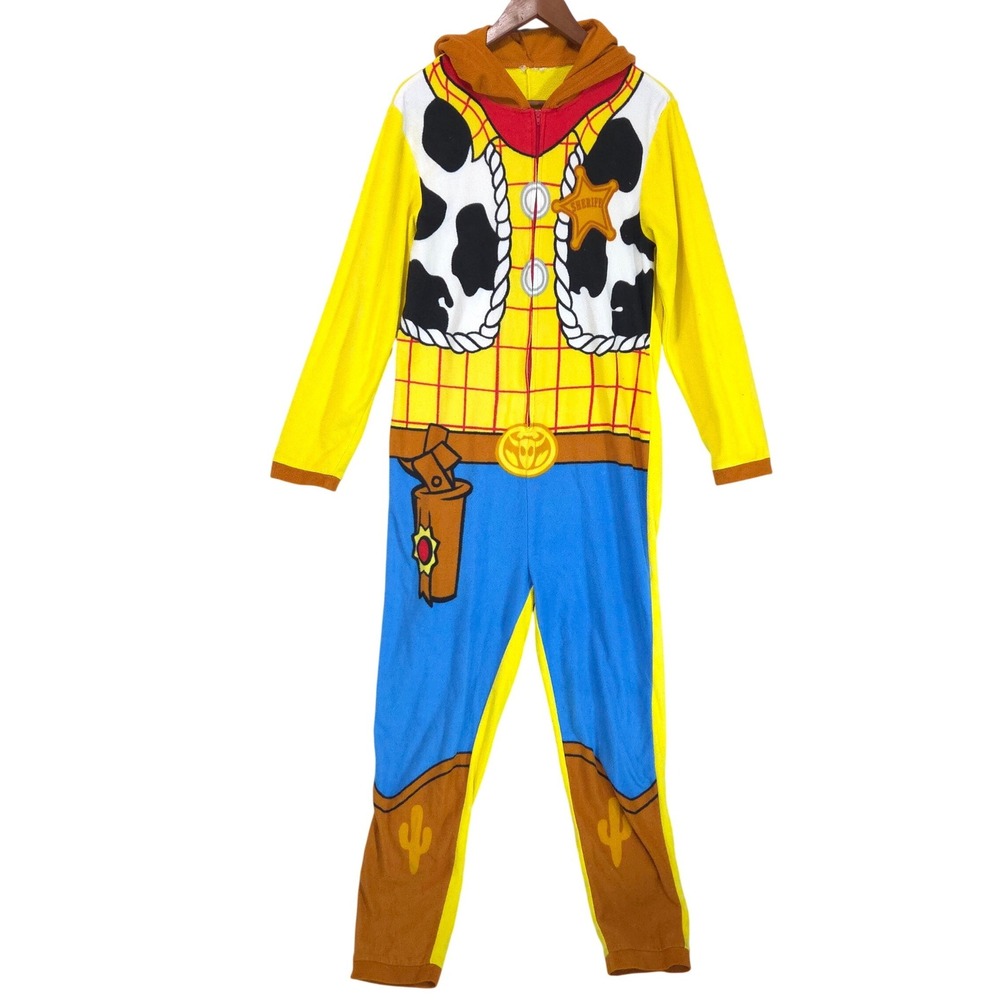 Toy Story Woody Character Fleece Jumpsuit Mens S Hooded Halloween Costume Cowboy